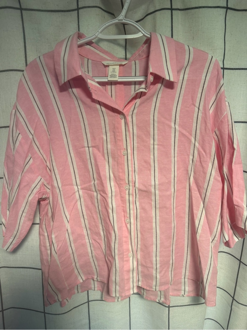 H&M Pink Linen Striped Button-Front